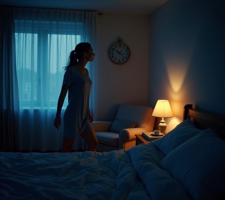 Person getting out of bed to read in another room