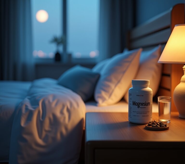 Magnesium supplement capsules in a glass bowl