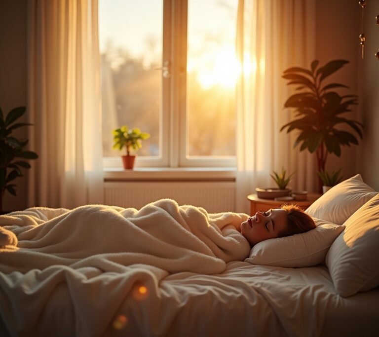 Person walking outside in early morning sunlight