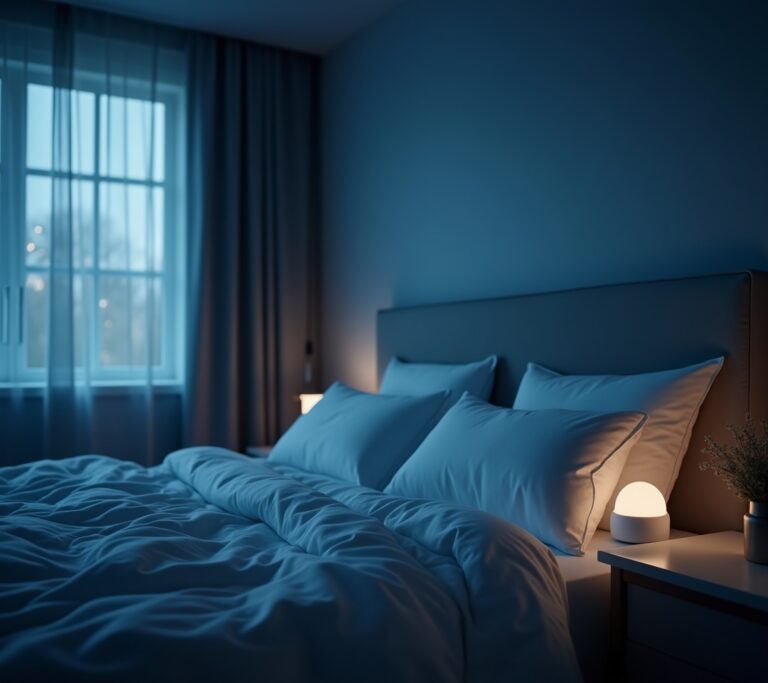 Sound machine on a nightstand beside a lamp