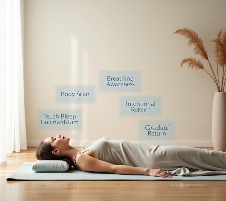 Person lying on a yoga mat in savasana pose