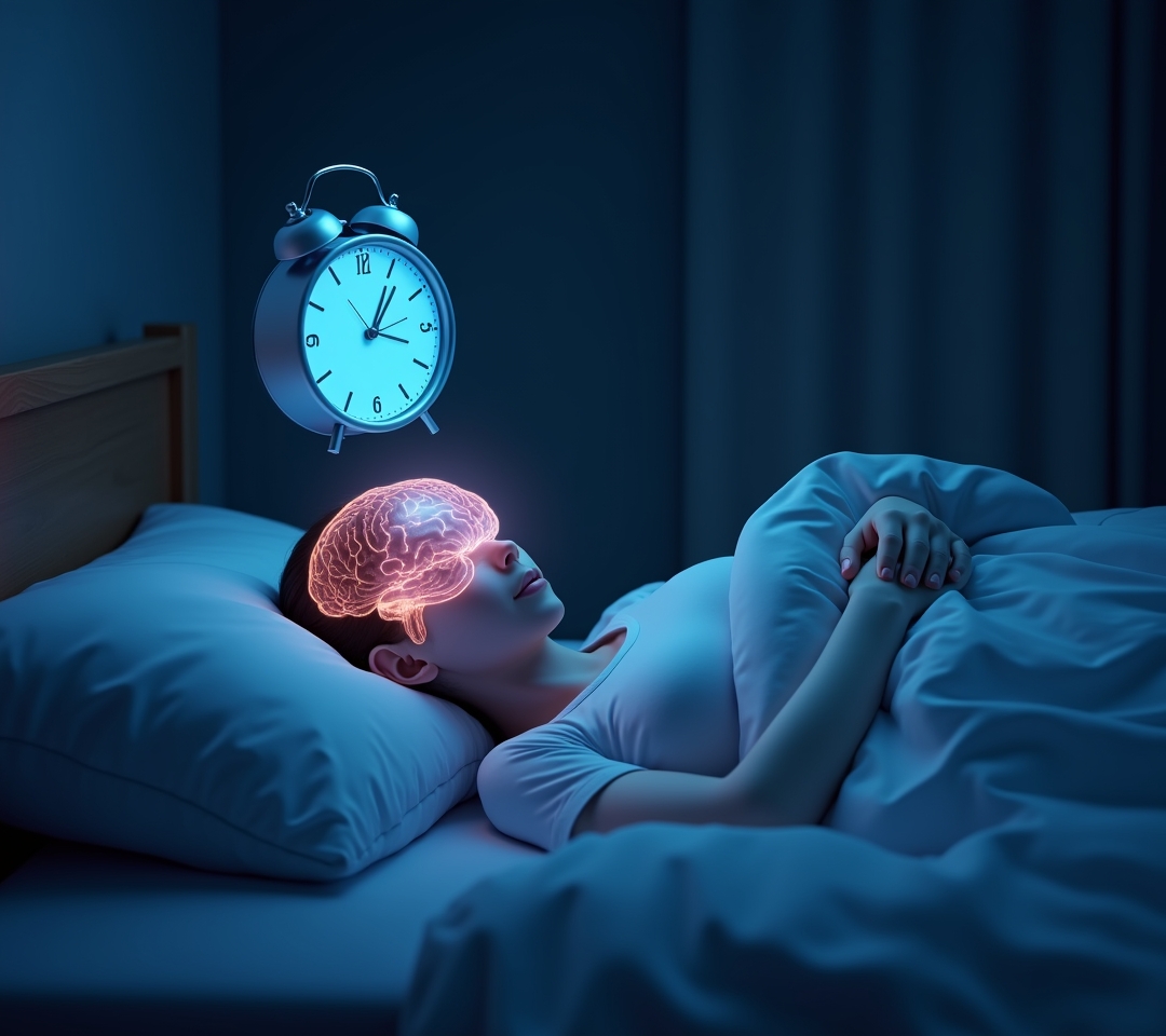 Person looking exhausted despite full night in bed